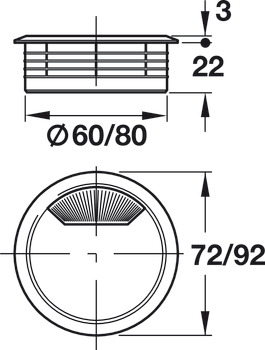 Kabeldurchlass, Bohr-Durchmesser 60 oder 80 mm