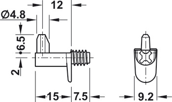 Bodenträger, zum Schrauben in Bohrloch-Ø 5 mm, Zinkdruckguss