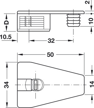 Verbindergehäuse, Häfele Rafix 30, mit Anzugselement, Abdeckrand und Zapfen