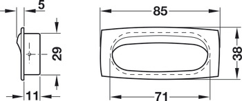 Muschelgriff, aus Edelstahl, außen eckig, innen oval