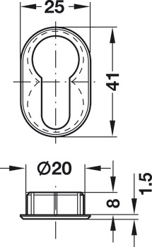 Zylinderrosette, PZ 60, für Profil-Halbzylinder, vernickelt