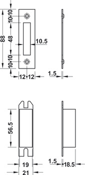 Riegel-Einsteckschloss, für Drehtüren, Startec, Bad/WC, Dornmaß 55 mm