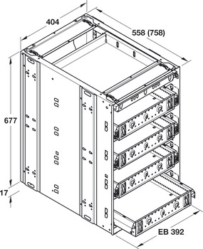 Stahlcontainer, Häfele Quick-Kit-600, Höheneinteilung 1-3-3-3-3