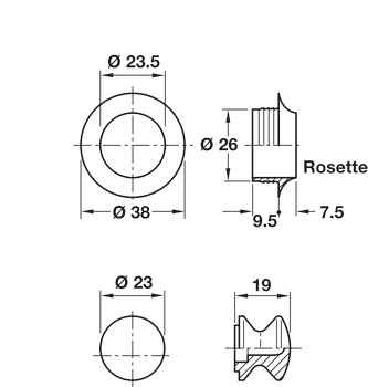 Druckknopf, mit Rosette, für Türdicke 13 mm