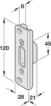 Winkelschließplatte, für Automatik-Falle oder Massivriegel, verdeckt liegend