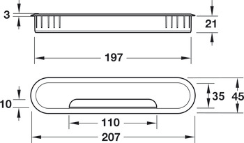 Kabeldurchlass, oval, Ausschnittsmaß 207 x 45 mm, 2-teilig