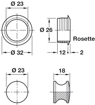 Druckknopf, mit Rosette, für Türdicke 19 mm