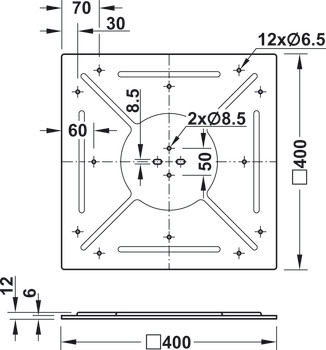 Tisch-Befestigungsplatte, verstärkt, für Tischplatten-Durchmesser bis 1200 mm