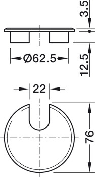 Kabeldurchlass, rund, rund, Durchmesser 76 mm, 1-teilig