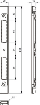 Einlassschließblech – ÖNORM, SB.VAR, verstellbar, für gefälzte Türen, 210 mm