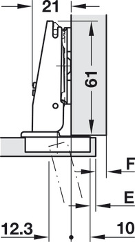 Topfscharnier, Häfele Duomatic 105°, für dünne Holztüren ab 10 mm, Eck-/Mittelanschlag