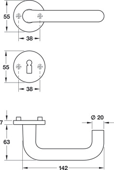 Rosettengarnitur, Edelstahl, FSB ASL Modell 12 1070 – ÖNORM