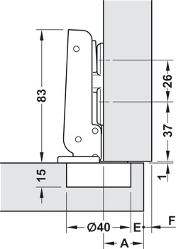 Spezialscharnier, Eckanschlag, für breite Holztüren bis 900 mm Türbreite