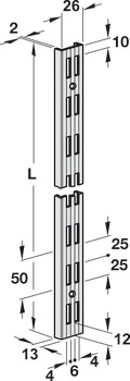 Wand-U-Schiene, mit 2-reihiger Lochung