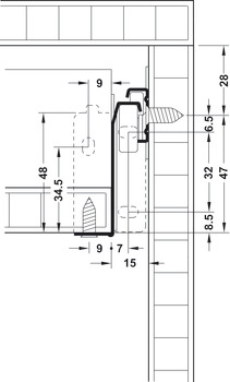 Zargenführungssystem einwandig, Häfele Matrix Box Single A25, Teilauszug, Höhe 54 mm, reinweiß, RAL 9010