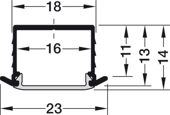 Einbauprofil, Häfele Loox, Profil 1191, 11 mm Tiefe, Aluminium