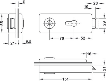 Glastür-Garnitur, GHR 503, Startec, mit 3-teiligen Bändern und Türdrücker-Paar