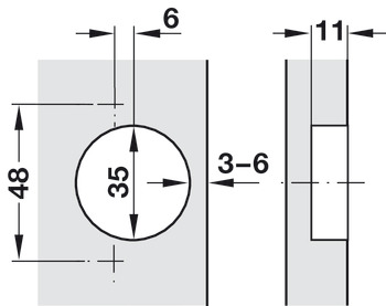 Topfscharnier, Häfele Duomatic 120°, für –45° Winkelanwendungen