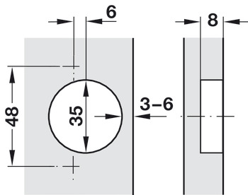 Topfscharnier, Häfele Metalla 510 A/SM 105°, für dünne Holztüren ab 10 mm, Eck-/Mittelanschlag