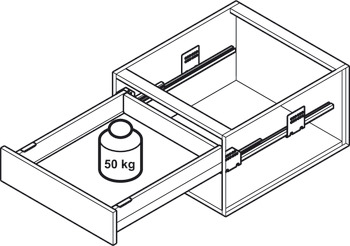 Schubkasten-Garnitur, Häfele Matrix Box P50, mit Seitenerhöhung, Zargenhöhe 92 mm, Tragkraft 50 kg