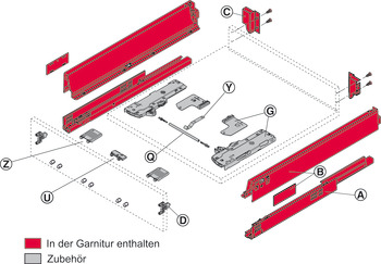 Schubkasten-Garnitur, Blum Tandembox antaro, mit Korpusschiene Blumotion / Tip-On Blumotion, Systemhöhe N, Zargenhöhe 68 mm