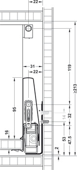 Frontauszug-Garnitur, Häfele Matrix Box P35, mit Längsreling rechteckig, Zargenhöhe 115 mm, Tragkraft 35 kg