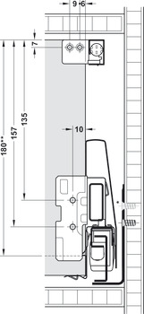 Frontauszug-Garnitur, Häfele Matrix Box P50, mit Längsreling rechteckig, Zargenhöhe 115 mm, Tragkraft 50 kg