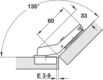 Topfscharnier, Häfele Duomatic 94°, für 45° Winkelanwendungen, halbaufschlagend