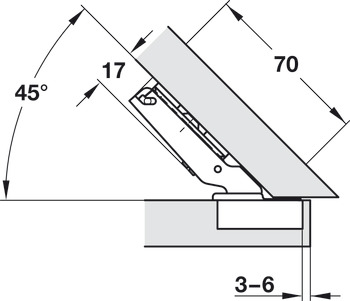 Topfscharnier, Häfele Duomatic 120°, für –45° Winkelanwendungen