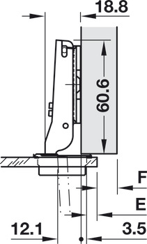 Topfscharnier, Häfele Duomatic 94°, Mittel-/Zwillingsanschlag, für Glastüren